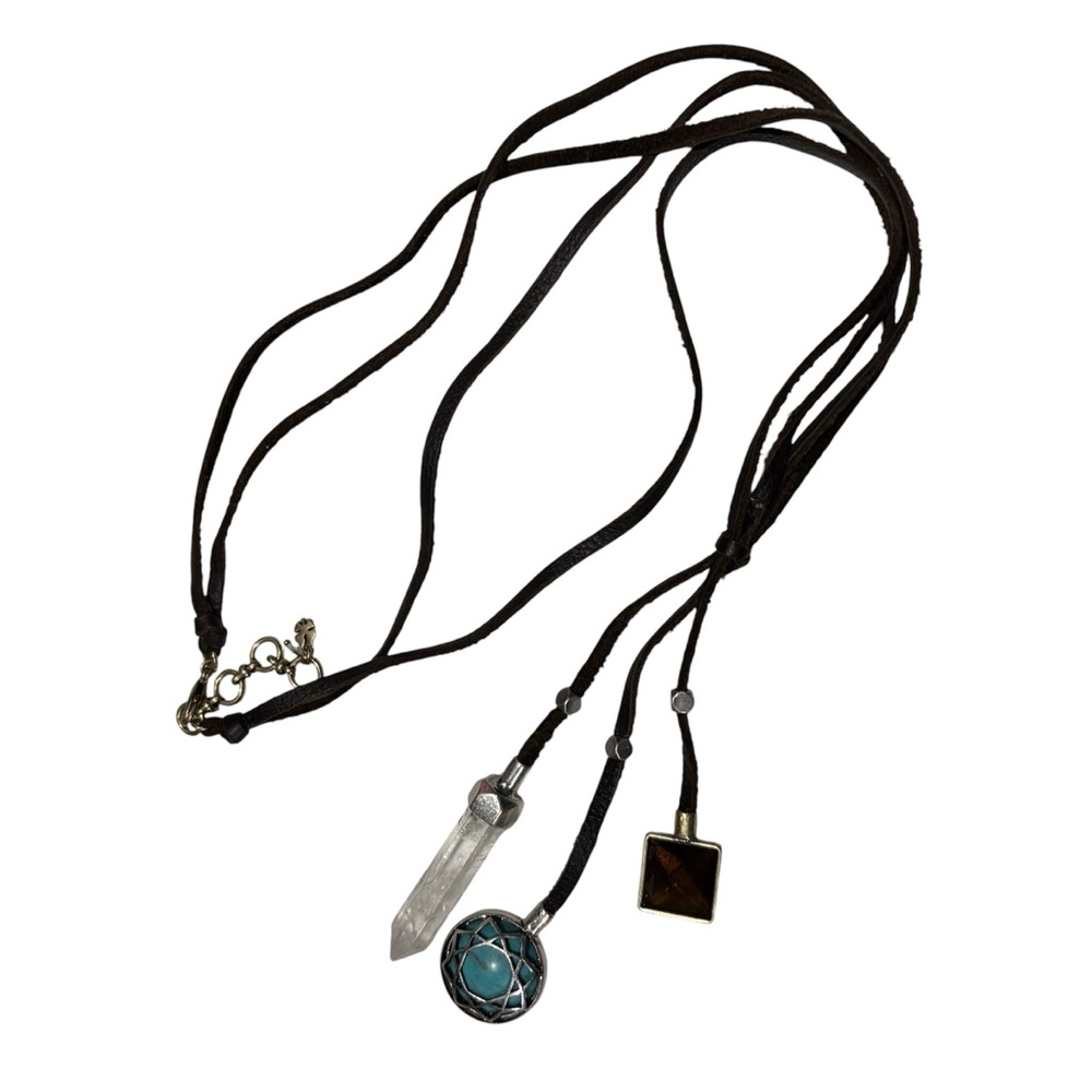 Bohemian Brown Lucky Brand Necklace with Crystal and Turquoise Accents